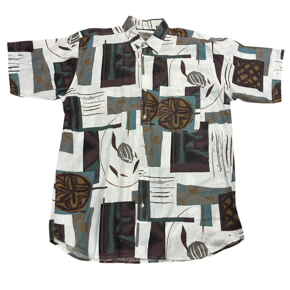 Vintage Geometric Shirt Mens Large Button Down Modern Miami Memphis 80s 90s